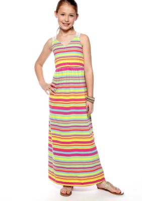 Red Camel Girls Stripe Crochet Back Maxi Dress Girls 7-16