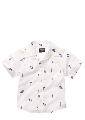 OshKosh B'gosh Palm Tree and Surf Board Button Down Shirt Boys 4-7