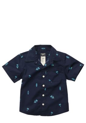 OshKosh B'gosh Navy Palm Tree and Surf Board Button Down Boys 4-7