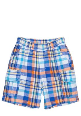 J Khaki Plaid Cargo Shorts Boys 4-7