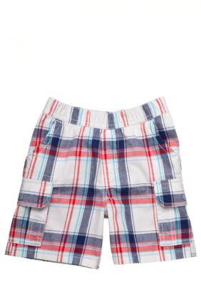 J Khaki Plaid Cargo Shorts Boys 4-7
