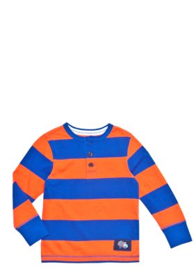 J Khaki Striped Henley Tee Boys 4-7