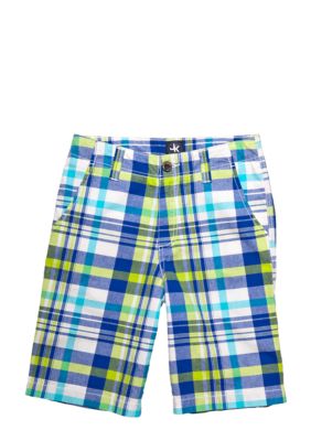 J Khaki Flat Front Plaid Short Boys 8-20
