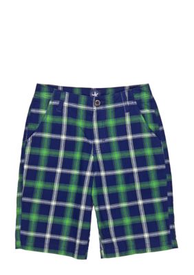 J Khaki Flat Front Plaid Shorts Boys 8-20