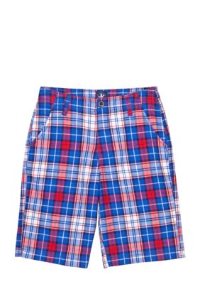 J Khaki Flat Front Plaid Shorts Boys 8-20