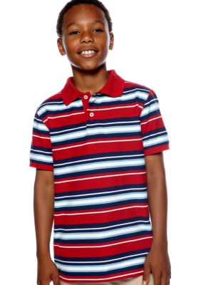 J Khaki Striped Polo Boys 8-20