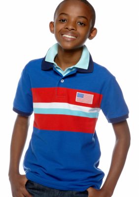 J Khaki Striped Polo Boys 8-20
