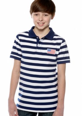 J Khaki Striped Polo Boys 8-20