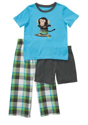 Carter's Plaid Monkey 3 Piece Pajama Set Boys 8-12
