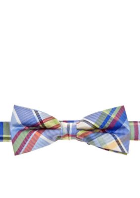 J Khaki Blue Plaid Bowtie