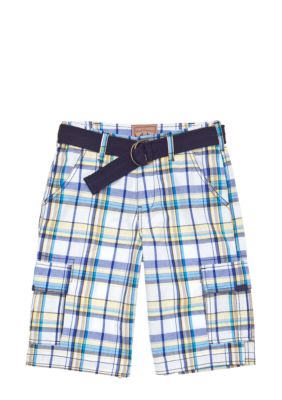Red Camel Boys Plaid Cargo Short with Belt Boys 8-20