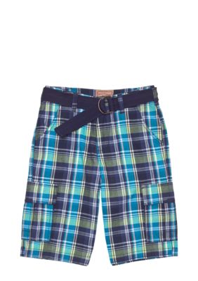 Red Camel Boys Plaid Cargo Short with Belt Boys 8-20