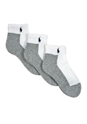 Ralph Lauren Childrenswear 3-Pack Grey Soled Quarter Socks Boys 4-20