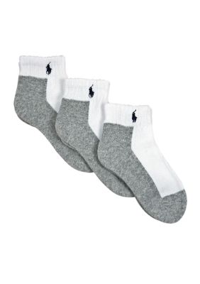 Ralph Lauren Childrenswear 3-Pack Grey Soled Quarter Socks Toddler Boys