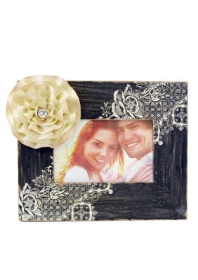 New View Stylish Statements Black & Cream Lace Rustic Rosette 6x4 Frame