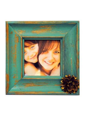 New View Stylish Statements Teal with Bronze Flower Weathered Detail 4x4 Frame