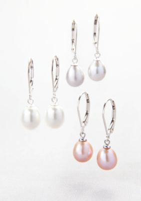 Belk & Co. 3 Pair of Freshwater Pearl Leverback Boxed Earring Set