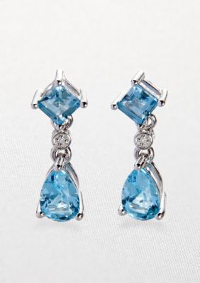Belk & Co. Sterling Silver Blue Topaz and Diamond Dangle Earrings