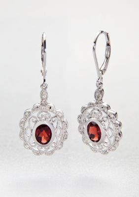 Belk & Co. Sterling Silver Garnet and Diamond Earrings