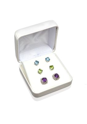 Belk & Co. Multi Stone 3-Piece Earring Set with Interchangeable Jacket in Sterling Silver