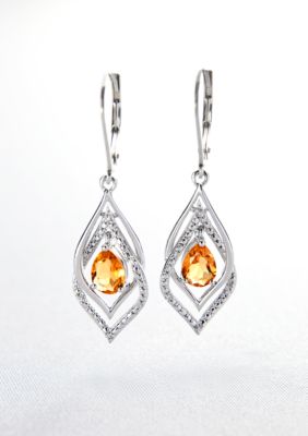 Belk & Co. Sterling Silver Citrine and Diamond Double Loop Leverback Earrings