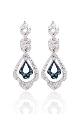Belk & Co. Blue and White Diamond Drop Earrings in Sterling Silver