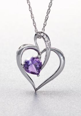Belk & Co. Sterling Silver Amethyst Heart with Diamond Accent Pendant with Chain