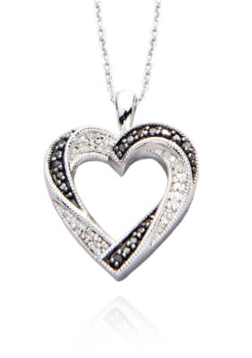 Belk & Co. Black and White Diamond Heart Pendant in Sterling Silver