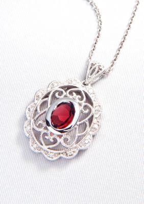 Belk & Co. Sterling Silver Garnet and Diamond Pendant