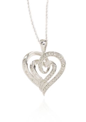 Belk & Co. Round Baguette Diamond Heart Pendant in Sterling Silver
