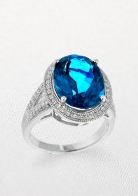Belk & Co. Sterling Silver Art Deco Style Blue Topaz and Diamond Ring