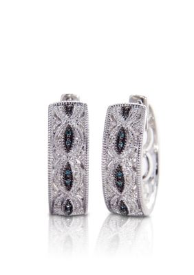 Belk & Co. 1/10 ct. t.w. Blue Diamond Hoop Earrings in Sterling Silver.
