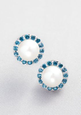 Belk & Co. Sterling Silver Freshwater Pearl and London Blue Topaz Earrings