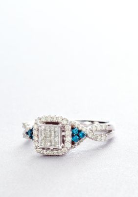 Belk & Co. Blue and White Diamond Ring in 10k White Gold