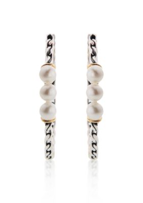 Belk & Co. Sterling Silver with 14K Gold Pearl Hoop Earrings