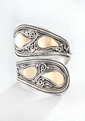 Sterling Silver and 14k Crossover Ring