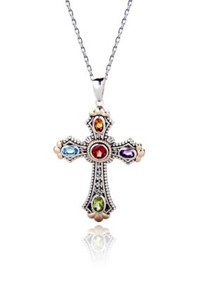 Belk & Co. Sterling Silver and 14K Multi Gemstone Cross Pendant with 18