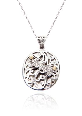 Belk & Co. Dragonfly Pendant in Sterling Silver and 14k Yellow Gold
