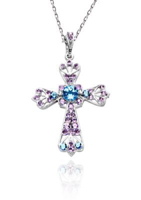 Belk & Co. Sterling Silver Swiss Blue Topaz and Amethyst Gemstone Cross
