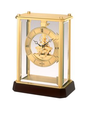 Seiko Gold Tone Metal and Glass Mantel Clock