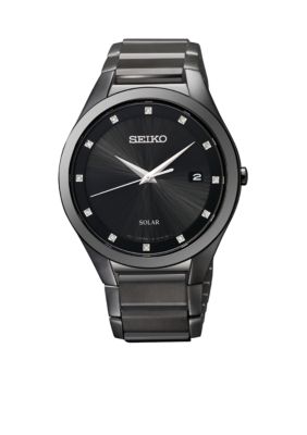 Seiko Men's 50 Meter Black Ion Finish Solar Dress Watch with Diamonds