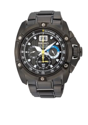 Seiko Men's 100 Meter Black Ion Finish Big Date Velatura Chronograph
