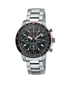 Seiko Mens 100 Meter Stainless Steel Solar Alarm Chronograph