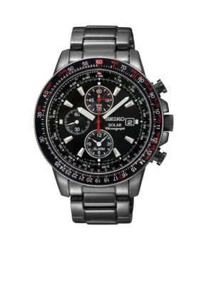 Seiko Men's 100 Meter Black Ion Finish Solar Aviation Chronograph