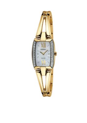 Seiko Ladies 30 Meter Solar Tressia Gold Tone 22 Crystal Bangle Watch