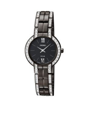 Seiko Ladies 30 Meter Black Ion Finish Solar Modern Dress Watch with Crystals