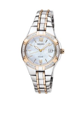 Seiko Women's 50 Meter Two Tone Solar Diamond Bezel Dress Watch