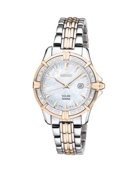Seiko Women's 100 Meter Two Tone Solar Diamond Bezel Dress Watch