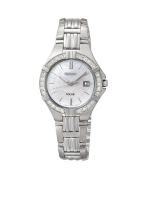 Seiko Ladies 30 Meter Stainless Steel Solar Sporty Dress Watch with Crystals