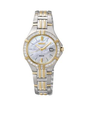 Seiko Ladies 30 Meter Two Tone Solar Sport Dress Watch with Crystals